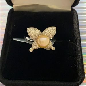 Butterfly yellow freshwater pearl adjustable ring